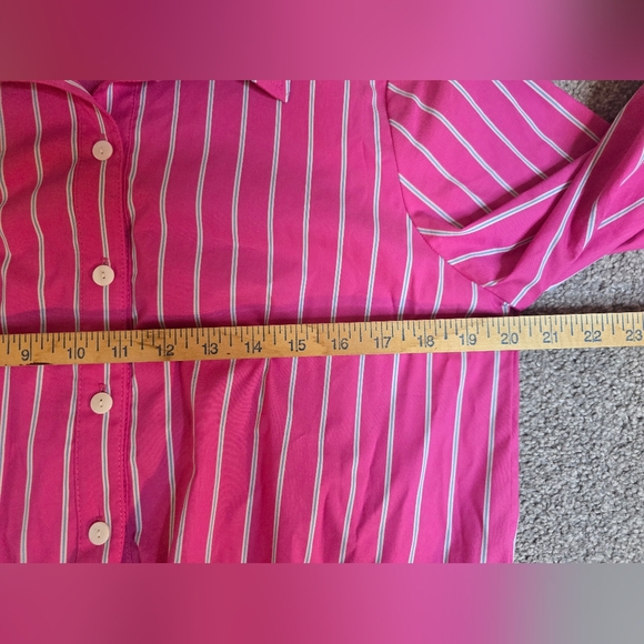 Karen Kane Tie Front Balloon Sleeve Stripes  Top Pink White Blue Sz Medium - Picture 6 of 10